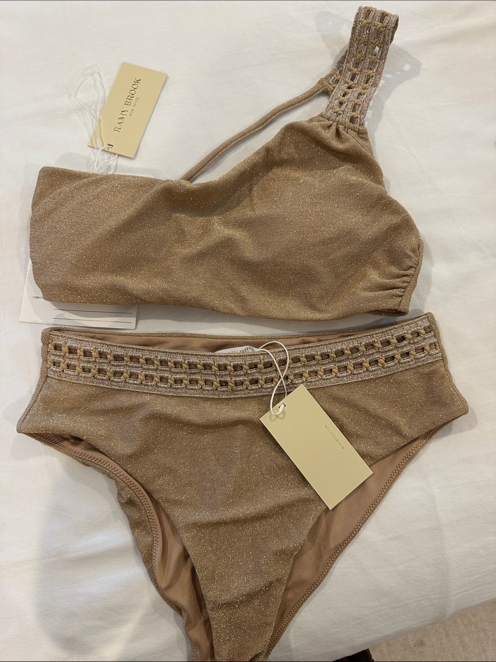 Ramy Brook Swim Bikini Set glitter shimmer crochet gold size S